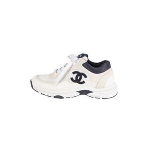 CHANEL White Mesh CC Lace-Up Sneakers Size 37